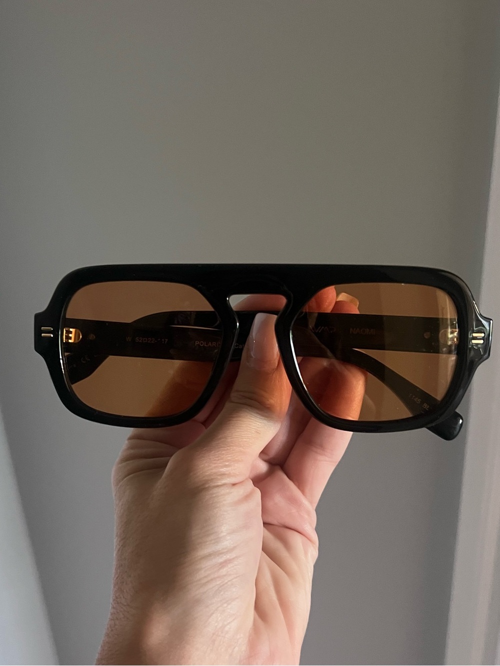 WMP Eyewear Naomi Black Square Aviator Sunglasses Brown Polarized Lenses